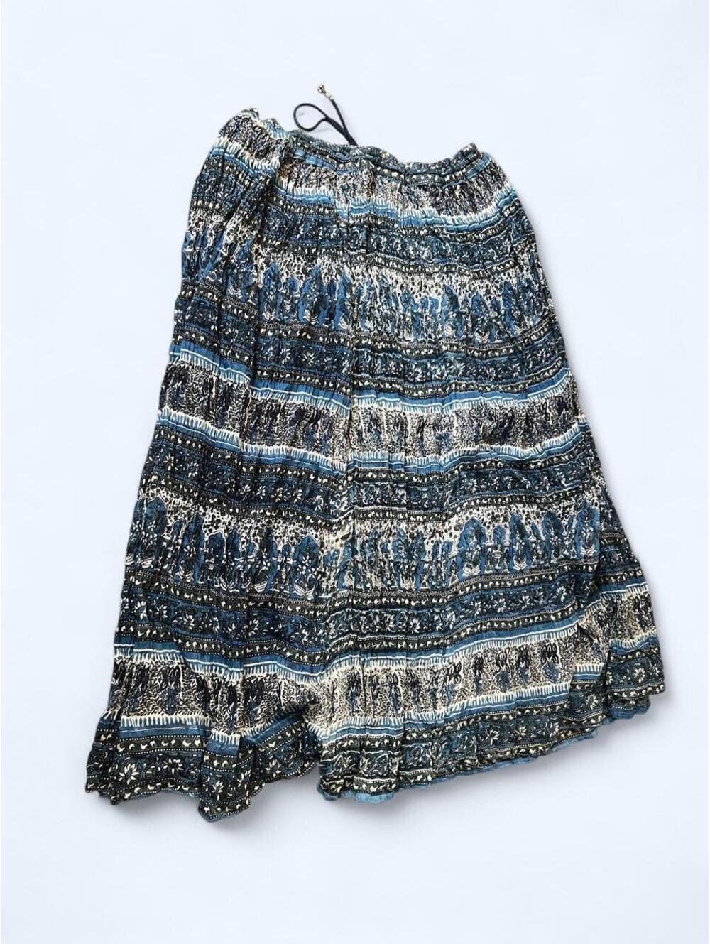 Vintage Y2K Blue Boho Indian Cotton Adjustable Drawstring Maxi Skirt One Size 💙 - Picture 8 of 8